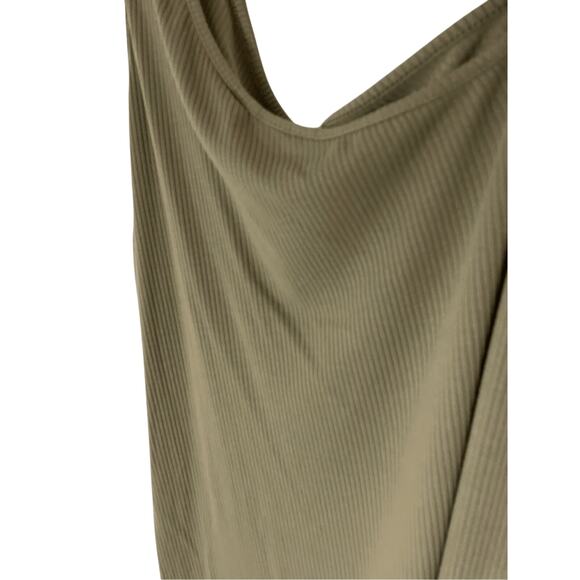 Banana Republic Tate Olive Green Ribbed Modest ONE-SHOULDER DRESS Sz L - Picture 8 of 8